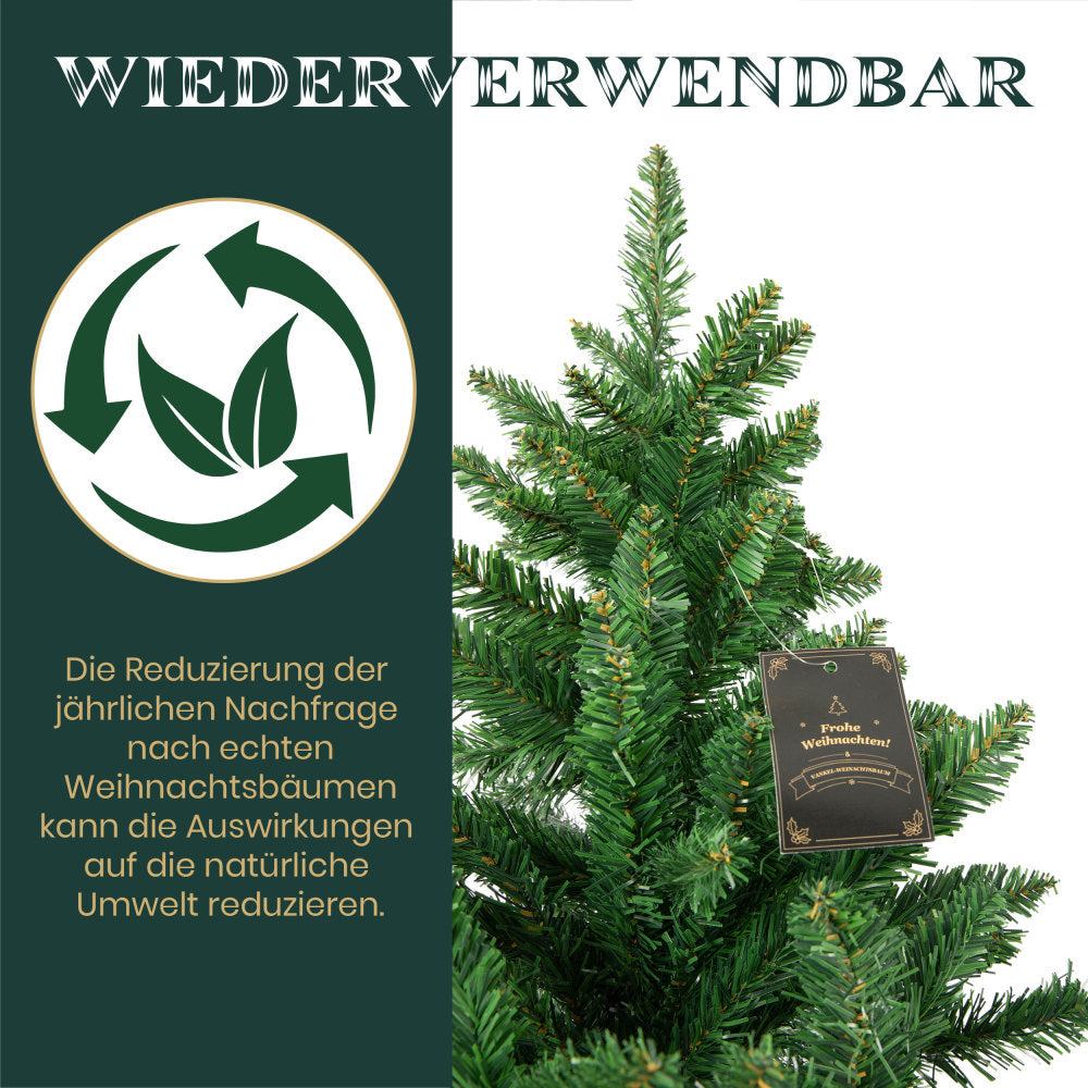 Künstlicher Weihnachtsbaum Tannenbaum PVC, 210cm, Metallständer, 1400 Spitzen mit Lichterkette und Handschuhe, Weihnachtsdeko für Haus und Garten