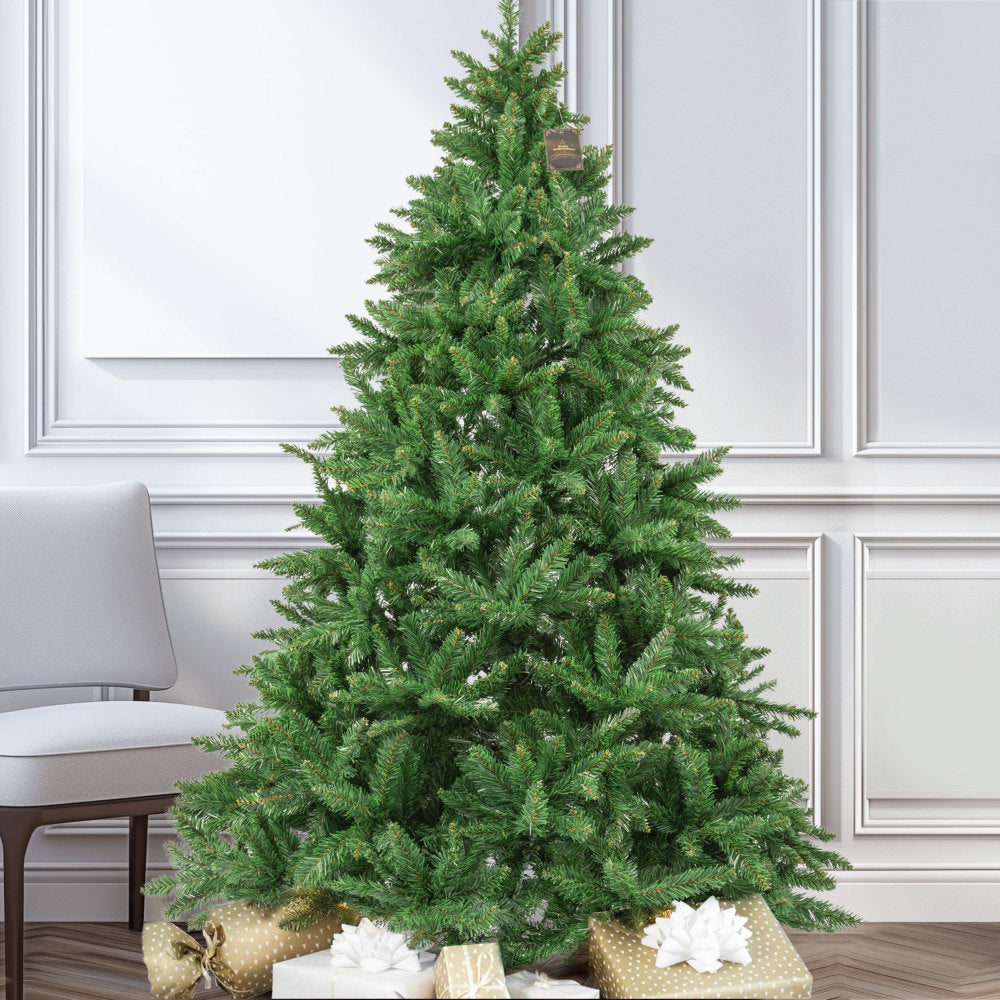 Künstlicher Weihnachtsbaum Tannenbaum PVC, 180cm, Metallständer, 1097 Spitzen mit Lichterkette und Handschuhe, Weihnachtsdeko für Haus und Garten