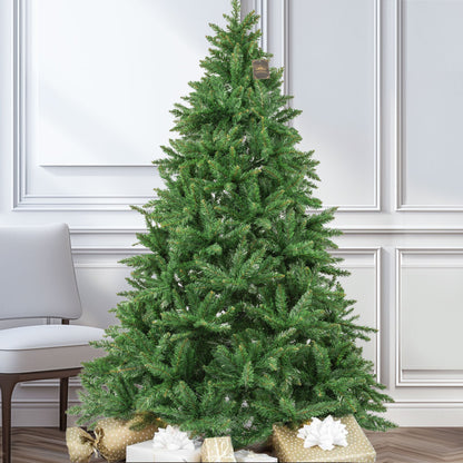 Künstlicher Weihnachtsbaum Tannenbaum PVC, 180cm, Metallständer, 1097 Spitzen mit Lichterkette und Handschuhe, Weihnachtsdeko für Haus und Garten