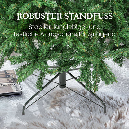 Künstlicher Weihnachtsbaum Tannenbaum PVC, 180cm, Metallständer, 1097 Spitzen mit Lichterkette und Handschuhe, Weihnachtsdeko für Haus und Garten