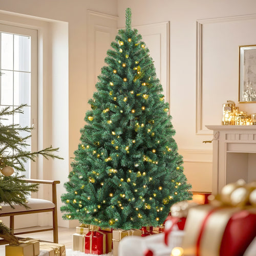 Künstlicher Weihnachtsbaum Tannenbaum mit beleuchtung, 180cm, 46 Zweige, 900 Spitzen und 180 Warm-Weißen LED, 100% PVC Zweige, schwer entflammbar, leicht montierbar, naturgetreu