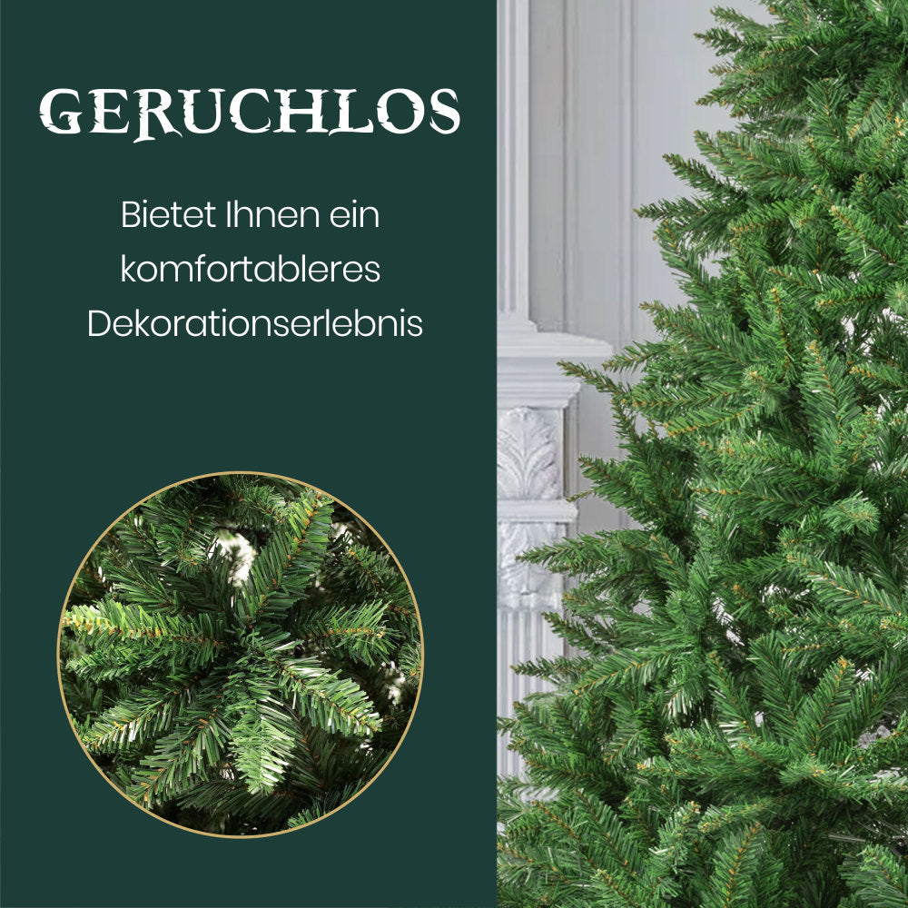 Künstlicher Weihnachtsbaum Tannenbaum PVC, 210cm, Metallständer, 1400 Spitzen mit Lichterkette und Handschuhe, Weihnachtsdeko für Haus und Garten