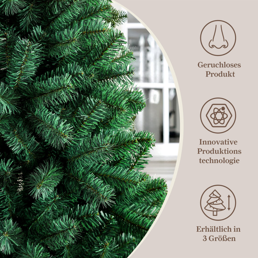 Künstlicher Weihnachtsbaum Tannenbaum mit beleuchtung, 180cm, 46 Zweige, 900 Spitzen und 180 Warm-Weißen LED, 100% PVC Zweige, schwer entflammbar, leicht montierbar, naturgetreu