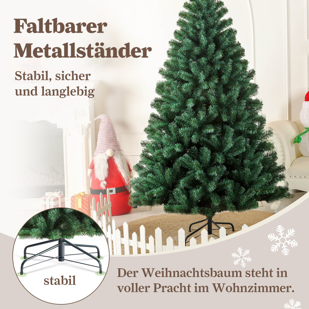 Künstlicher Weihnachtsbaum Tannenbaum mit beleuchtung, 180cm, 46 Zweige, 900 Spitzen und 180 Warm-Weißen LED, 100% PVC Zweige, schwer entflammbar, leicht montierbar, naturgetreu